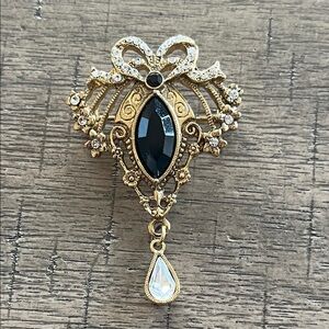Vintage Gold and Black Chandelier Rhinestone Brooch